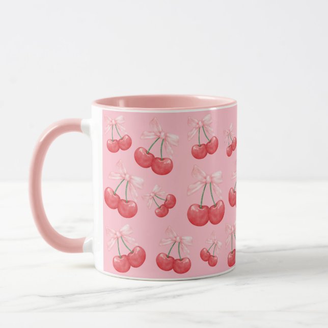 Girls Coquette Cerry Bow Imprimer Mug Rose (Gauche)