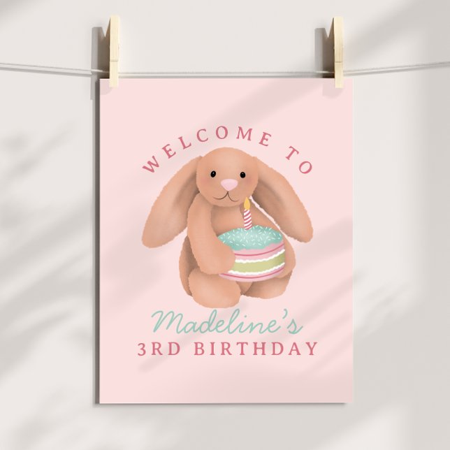 Girls Cute Woodland Bunny Birthday Welcome Poster (Créateur téléchargé)
