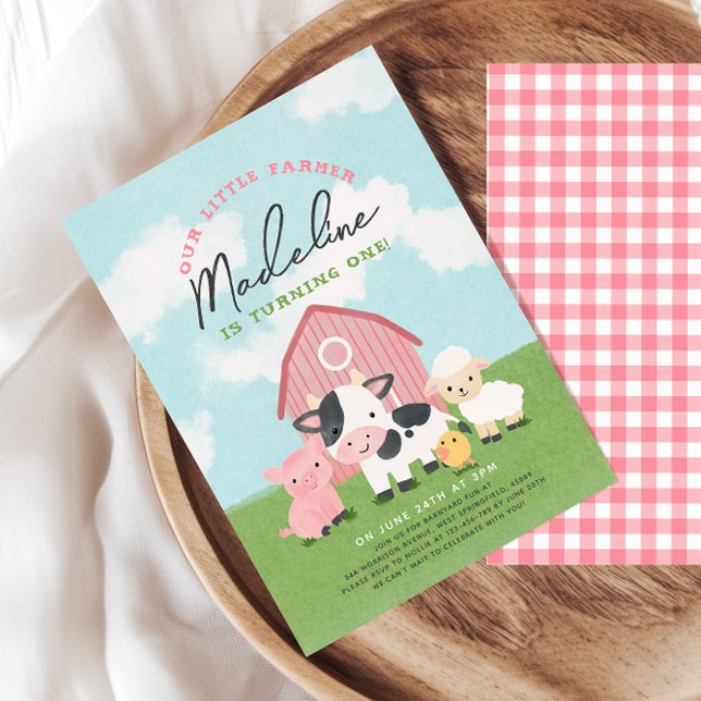 Girls Farm Animal Barnyard Birthday Invitation (Créateur téléchargé)