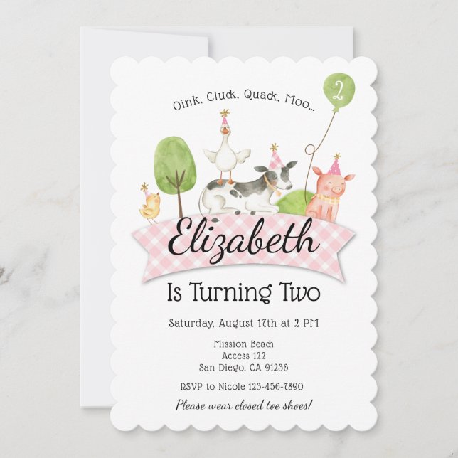 Girls Farm Barnyard Invitation fête d'anniversaire (Devant)