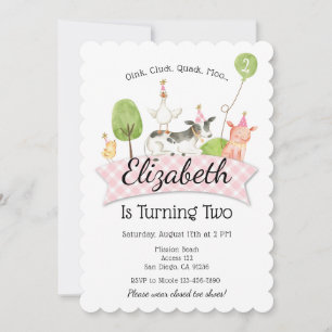 Girls Farm Barnyard Invitation fête d'anniversaire