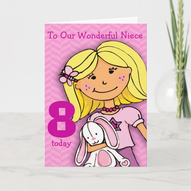 Girls Niece 8e anniversaire carte girlie rose (Devant)