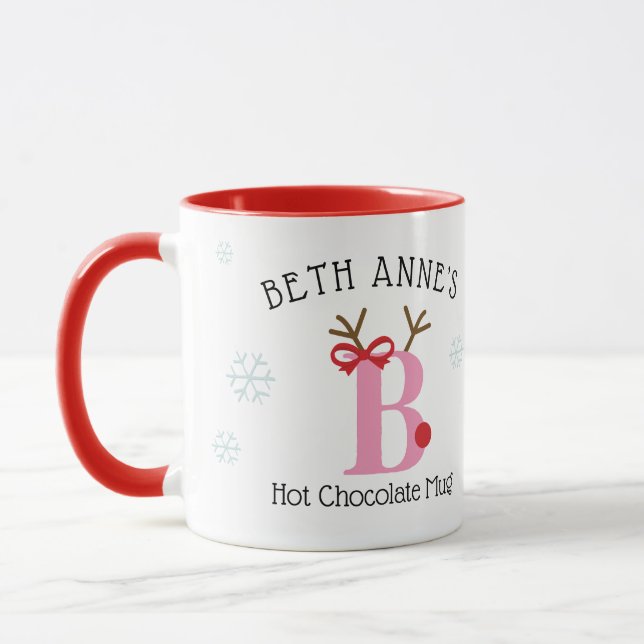 Girls Personalized Reindeer B Hot Chocolate Mug (Gauche)