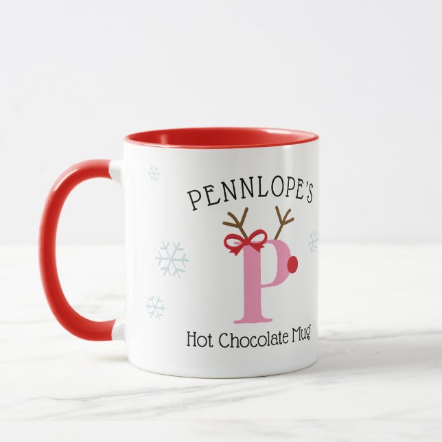 Girls Personalized Reindeer P Hot Chocolate Mug (Gauche)