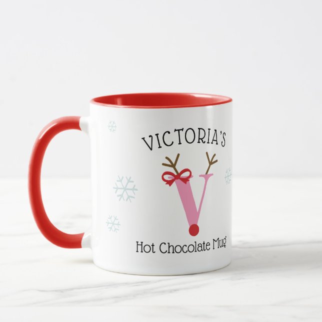 Girls Personalized Reindeer V Hot Chocolate Mug (Gauche)