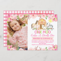 Girls Pink Barnyard Photo invitation anniversaire