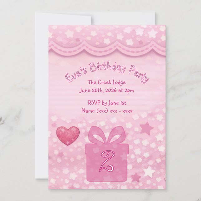 Girls Pink Birthday Invitation (Devant)