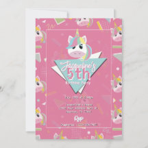 Girls Retro rose Unicorn Invitation Anniversaire