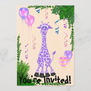 Girls Safari Purple Giraffe Invitation Anniversair