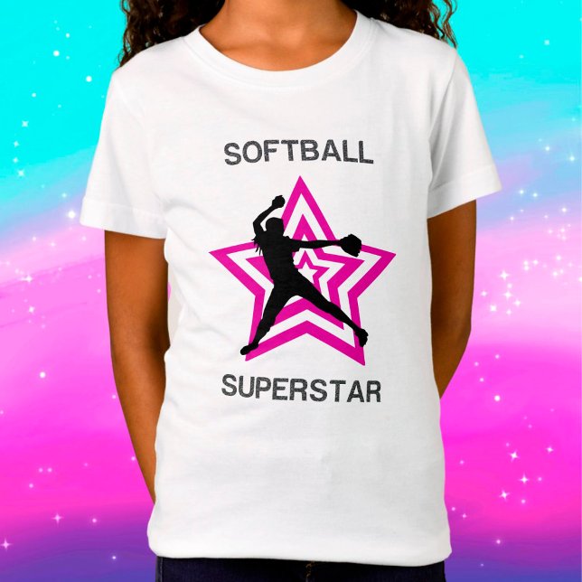 Girls Softball Superstar Pitcher T-Shirt (Créateur téléchargé)