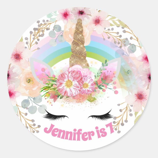 Girls Unicorn Anniversaire Stickers NOM TOUT ÂGE (Devant)
