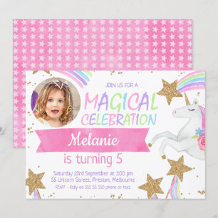 Girls Unicorn Photo Anniversaire Invitation