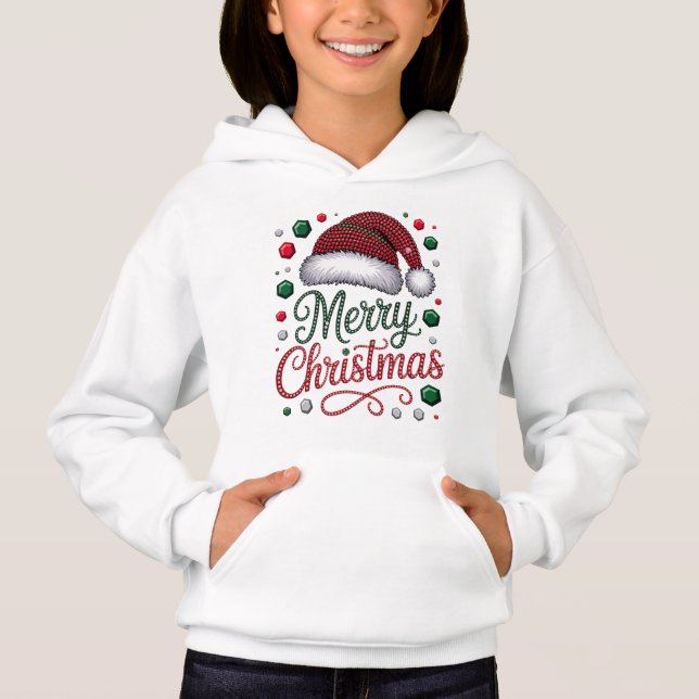 Girls’ White Pullover Hoodie with Santa Claus Desi (Devant)