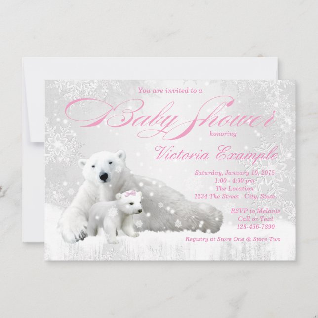 Girls Winter Wonderland Baby Shower Invitations (Devant)