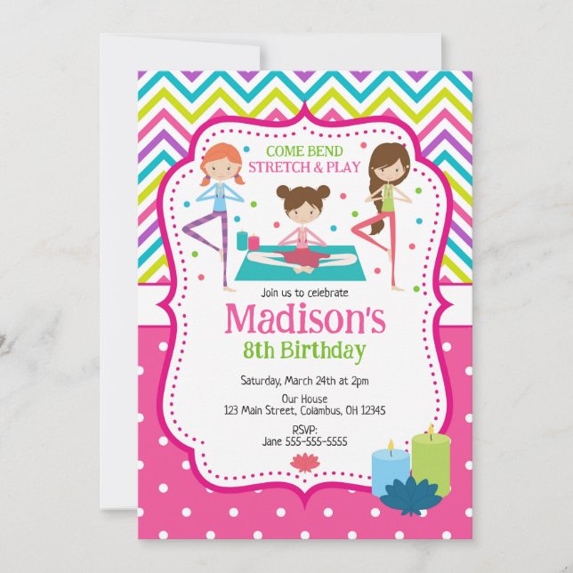 Girls Yoga Birthday Invitation (Devant)