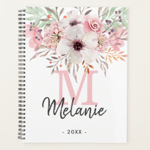 Girly Blush Pink Monogram Floral 2024 Planner