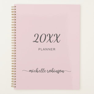 Girly Blush Pink Monogramme Nom Script 2023 Planif