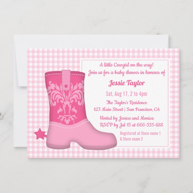 Girly Boot Western Thème Baby Shower Invitations (Devant)