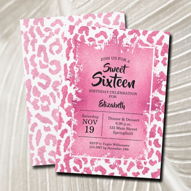 Girly Leopard 16e anniversaire de fête Invitations (Use for ANY AGE!)
