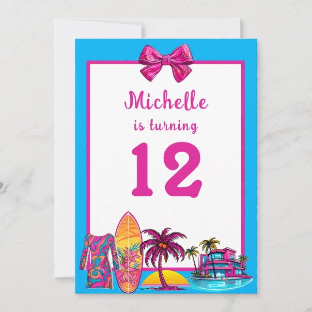 Girly Malibu Beach Rétro Invitation d'anniversaire (Devant)