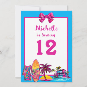 Girly Malibu Beach Rétro Invitation d'anniversaire