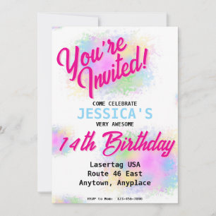 Girly Paint Splatter Invitation de fête d'annivers