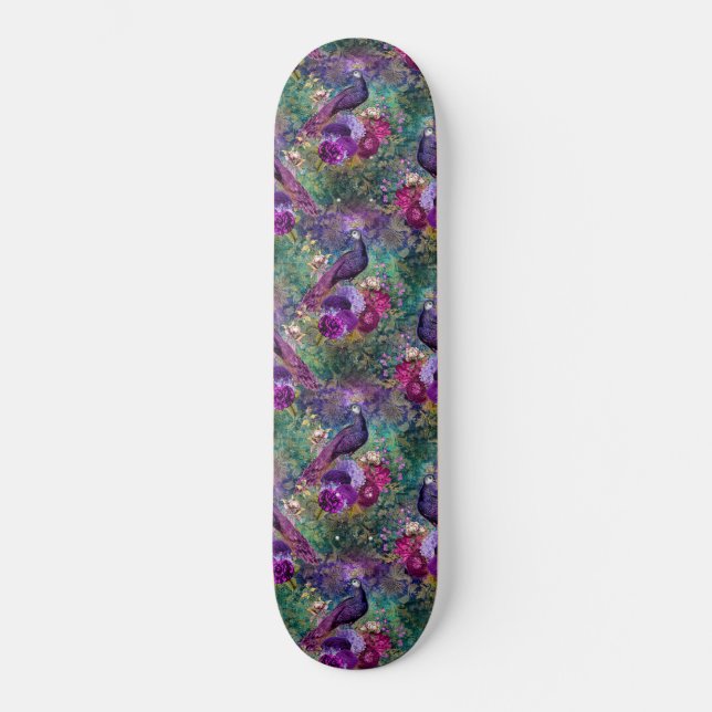 Girly Peacock rose violet Imaginaire skateboard (Recto)