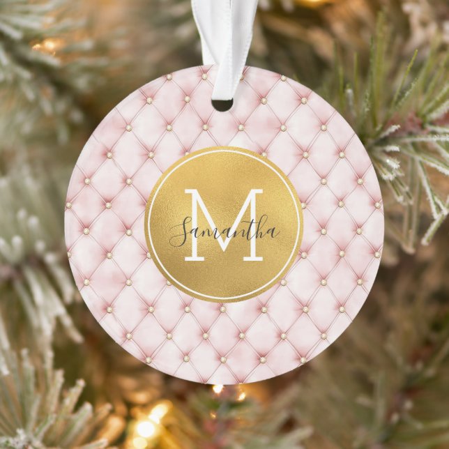 Girly Pink Gold Watercolor Confetti Monogram (Arbre)