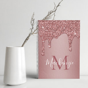 Girly Rose Gold Sparkle Glitter Drips monogram