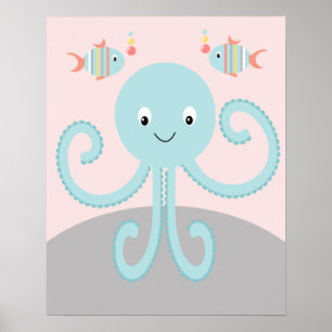 Girly Sea Ocean Life Pink Octopus Art Poster