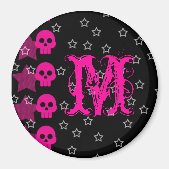 Girly Skull EMO Punk Rock Monogram Initial Magnet (Devant)
