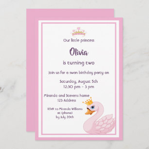 Girly Swan 2e anniversaire carte d'invitation