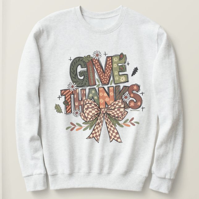 Give Thanks Boho Patchwork Graphic Sweatshirt (Design devant)