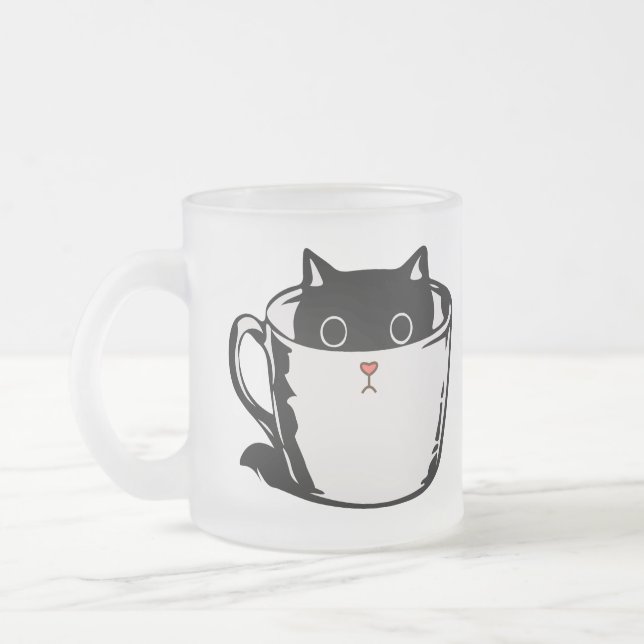 Givré Chaton noir avec nez rouge caché dans une tasse (Gauche)