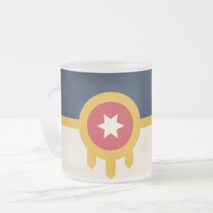 Givré Petite tasse de verre dépoli, drapeau de Tulsa, Ok