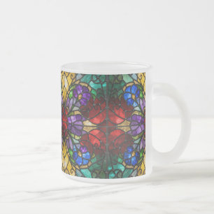 Givré Tasse d'art en verre teinté floral de tons de bijo