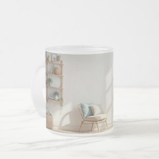 Givré une tasse avec vue sur le salon de la maison