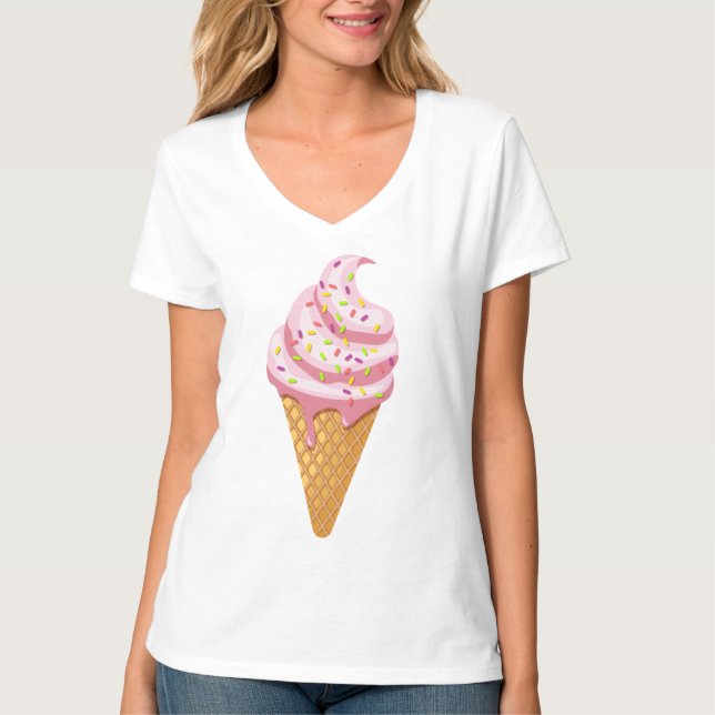 Glace à la fraise en cône de gaufre avec T-Shirt d (Devant)