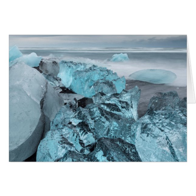 Glace bleue sur la plage, paysage marin, Islande (Devant horizontal)