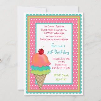 Glace Cream Traite Les Invitations D'Anniversaire