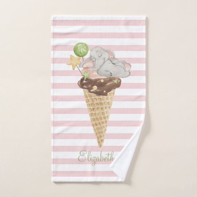 Glace Éléphant Bébé Rayures Roses (Serviette à main)