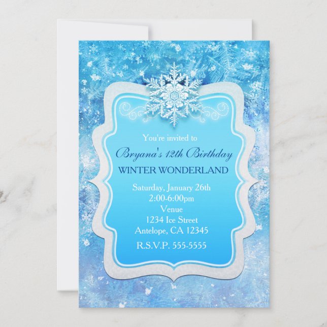 Glace hiver Wonderland Snowflake Invitations (Devant)