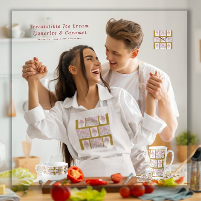 Glace Irrésistible Réglisse et Caramel TabLIER (Irresistible Ice Cream Liquorice & Caramel Apron, Clock, Tray & Mugs by Poet Adiela Akoo. BUY NOW!)