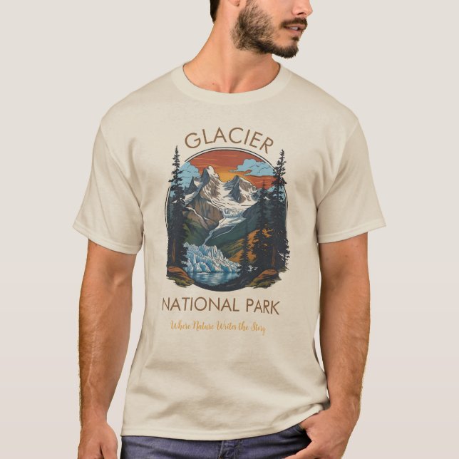 Glacier National Park Retro Mountain T-Shirt  (Devant)