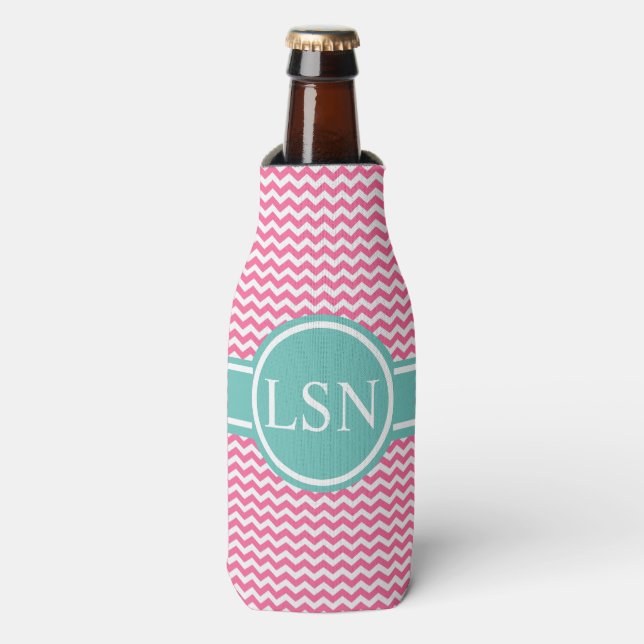 Glacière de bouteille personnalisé - Zigzag rose (Bottle Devant)