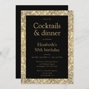 Glam 50e anniversaire Black Gold Invitation