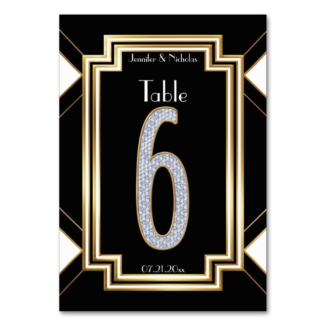 Glam Art Deco Diamond Mariage Numéro de table Six (Par défaut)