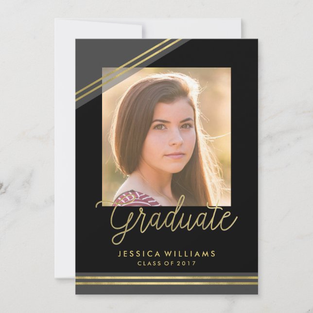 Glam Black + Gold Graduation Invitations (Devant)