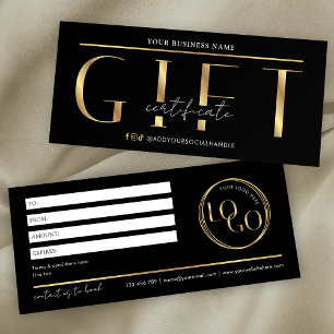Glam Black & Gold Logo Spa Salon Certificat cadeau