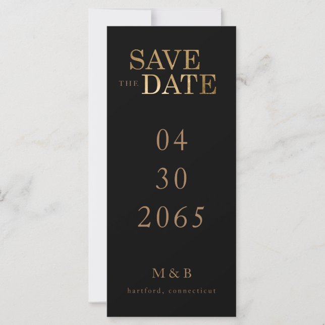Glam Black & Gold Monogramme Enregistrer la date (Devant)